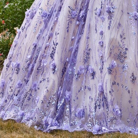 NEW FLORAL LONG OFF SHOULDER SLEEVELESS EMBROIDERED SEQUIN BALL GOWN CD 15704 - Picture 7 of 10